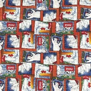 Coca Cola Christmas Fabric Polar Bears Comic Squares Spectrix 4.92 YDS | 177"